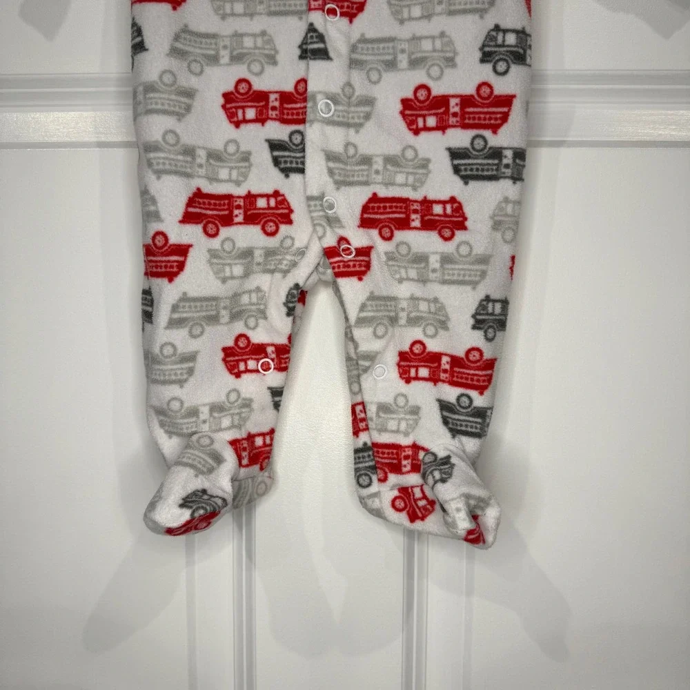 Carter's‎ Firetruck Footed Pajamas Size 3 Months Baby Boy Red Grey Sleepwear